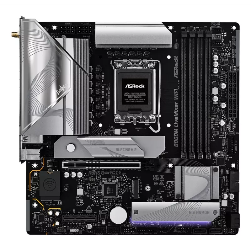 Płyta główna ASRock B860M LiveMixer WiFi — Intel B860, LGA 1851, micro ATX, DDR5, 4x DIMM, Wi‑Fi 6E, 2.5Gb LAN