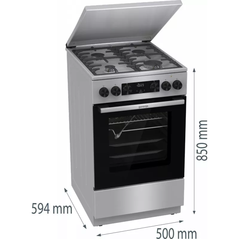 Gorenje GKS5C71XF Wolnostojąca kuchenka z piekarnikiem Srebrny