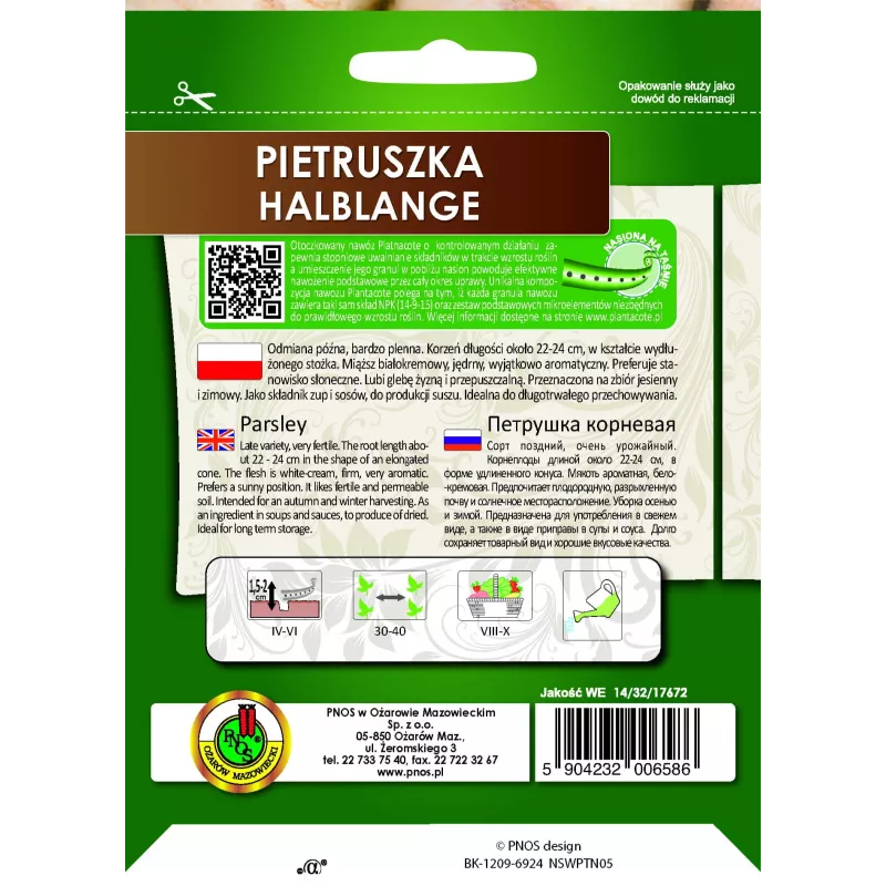 Apte Pietruszka Półdługa taśma 6m — odmiana pietruszki, późna, wysoko plonująca