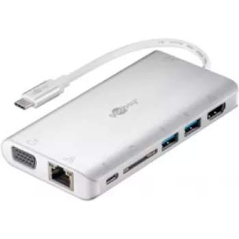 Goobay 49850 Stacja dokująca i replikator portów do notebooka, przewodowa, USB 3.2 Gen 1 (3.1 Gen 1) Type-C, srebrno-biały (49850)