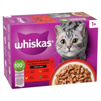 Mokra karma dla kota w saszetkach Whiskas mix 80 x 85 g — mieszanka drobiu, jagnięciny, wołowiny, kurczaka