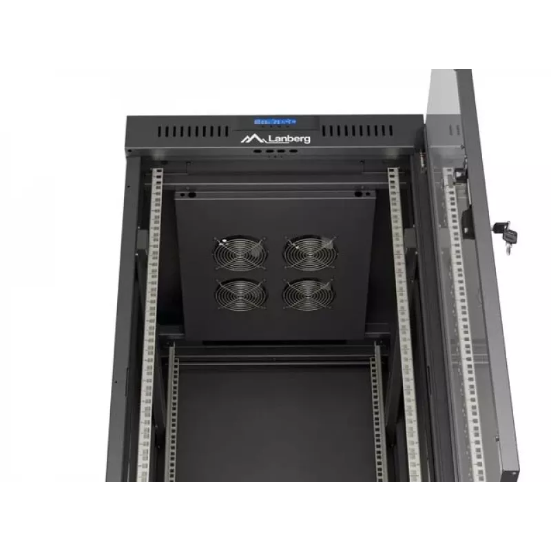 Szafa rackowa stojąca LANBERG 19 cali 24U 600x800 mm czarna z drzwiami szklanymi i wycięciem na LCD (płaski Pack) v2