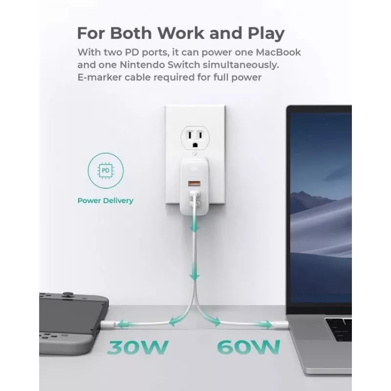 AUKEY PA-B6S biały Omni a Mix GaN ultraszybka ładowarka ścienna