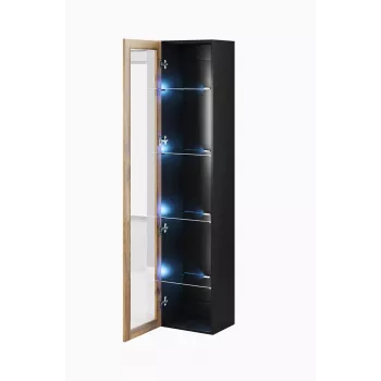 Gablota Cama Meble VIGO 180 wisząca witryna szklana 1800×400×300 mm czarny/dąb wotan