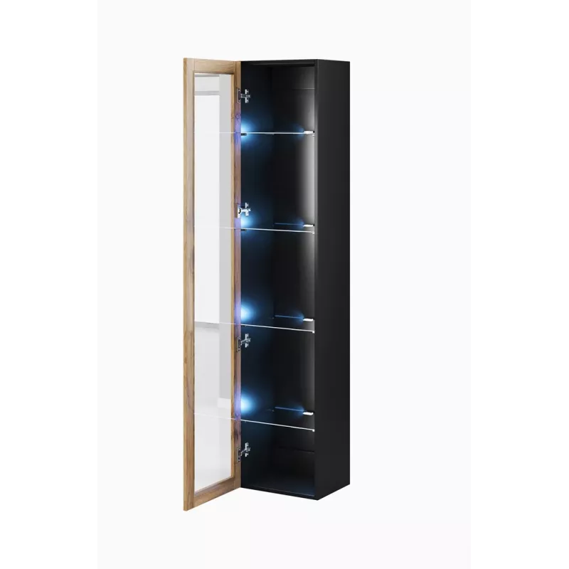 Gablota Cama Meble VIGO 180 wisząca witryna szklana 1800×400×300 mm czarny/dąb wotan