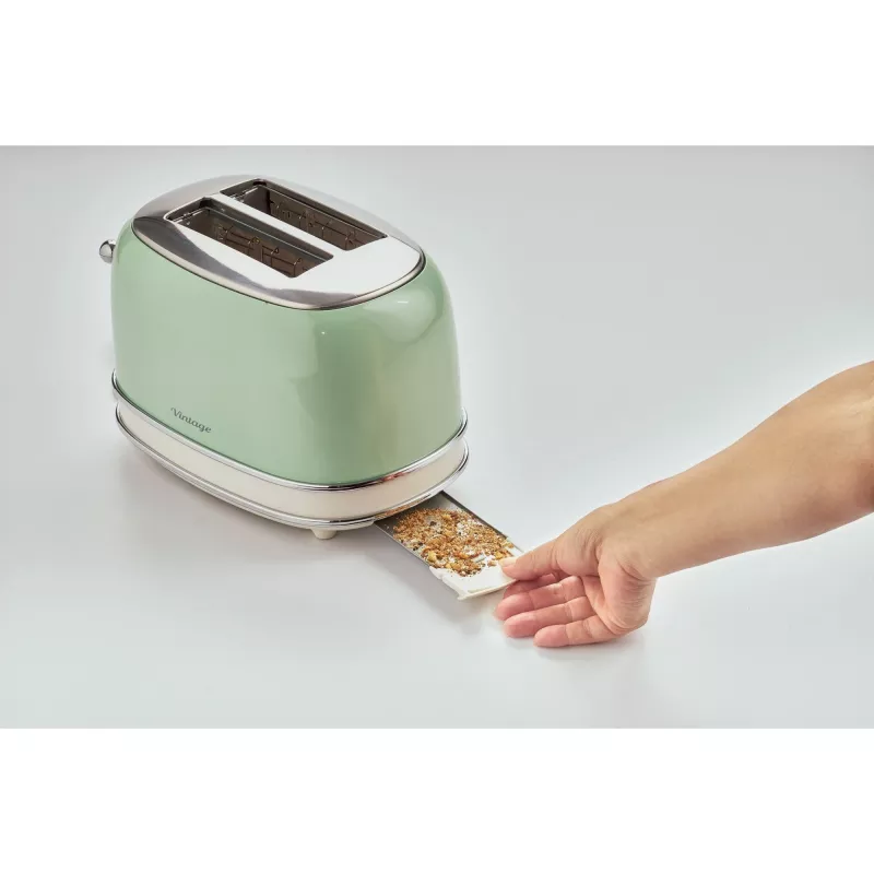 Toster Ariete 155 Design 2 kromki z koszykami do kanapek, 6 poziomów opiekania, 810 W, obudowa ze stali nierdzewnej, wysuwana tacka na okruchy, kolor pastelowa zieleń