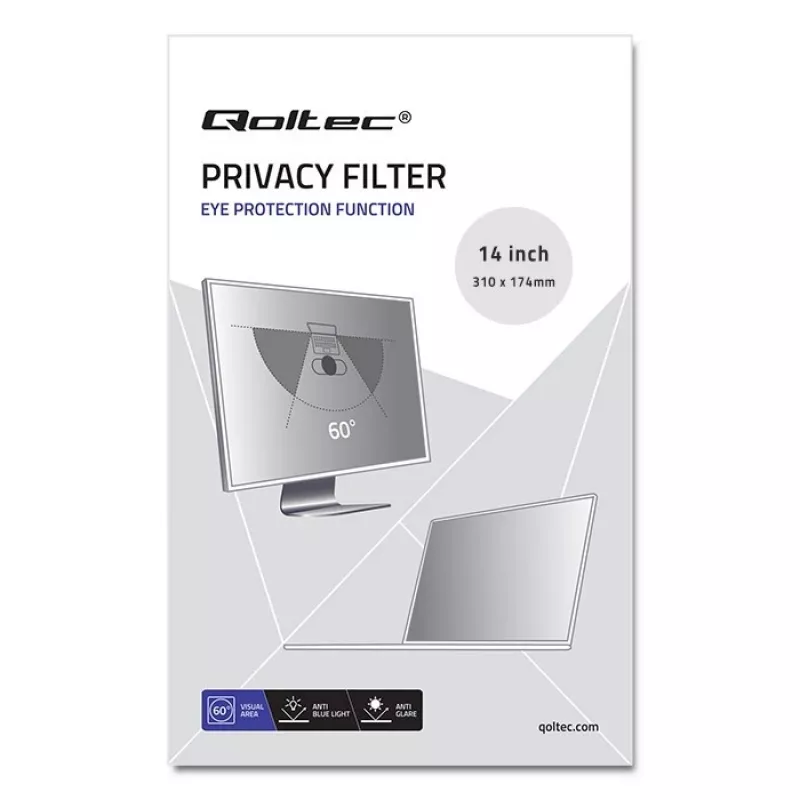 Qoltec Filtr Prywatności GDPR 14 Cali 16:9 (12.20, 16:9), Folia Ochronna na Notebook