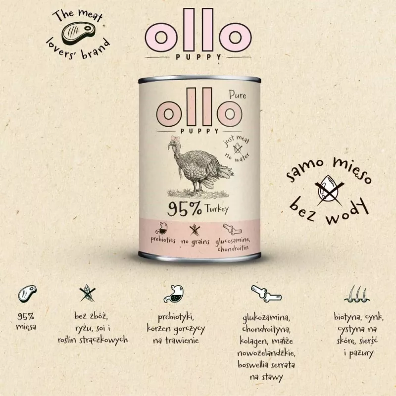 OLLO Puppy Pure Turkey - mokra karma dla psów - 400 g