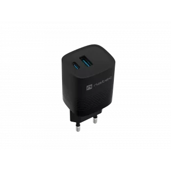 Przewodowa ładowarka do urządzeń mobilnych NATEC NUC-2141, 30W, USB-C PD 3.0 + USB-A QC 3.0, 110–240V, czarna