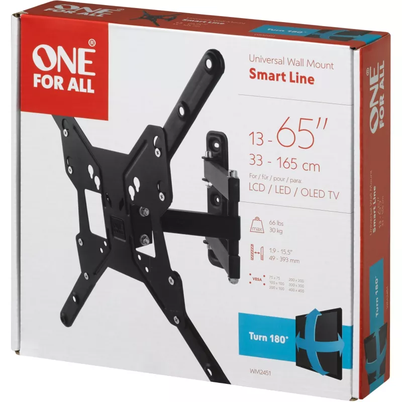 Universal Electronics One For All Smart WM 2451 - uchwyt - do telewizorów płaskich - Rozmiar ekranu: 33-140 cm (13-55) - uchwyt ścienny (WM2451)