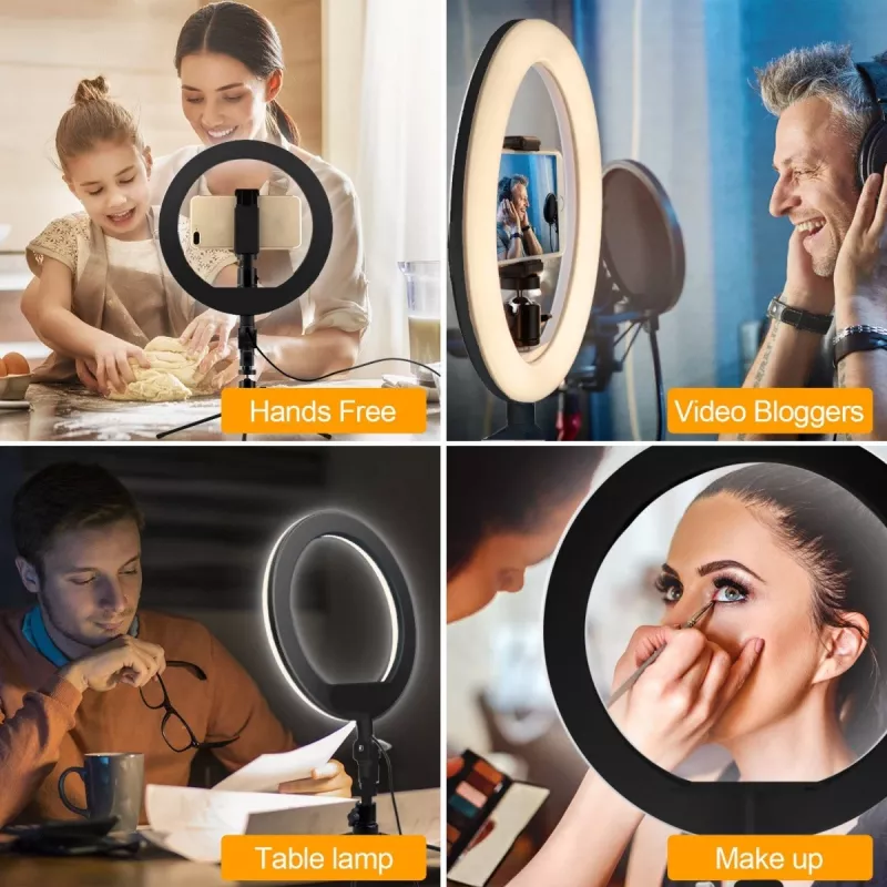 Maclean MCE610 10 12W LED Ring Light z statywem i Bluetooth spustem 3 kolory 10 poziomów jasności 10% -100% Regulowana jasność 160 LED Uchwyt na smartfon oświetlenie