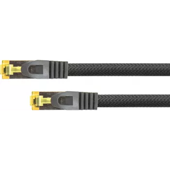 Kabel krosowy Python® Series RJ45 z surowym kablem kat.7, ochroną zatrzasku (RNS®) i oplotem nylonowym, S/FTP, PiMF, bezhalogenowy, 600 MHz, OFC, czarny, 30 m (8070PY-300S)
