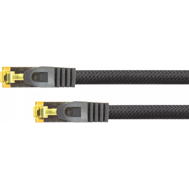 Kabel krosowy Python® Series RJ45 z surowym kablem kat.7, ochroną zatrzasku (RNS®) i oplotem nylonowym, S/FTP, PiMF, bezhalogenowy, 600 MHz, OFC, czarny, 30 m (8070PY-300S)