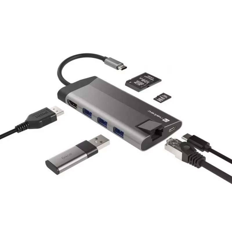 NATEC Fowler Plus USB Type-C Czarny Szary MicroSD SD Hub
