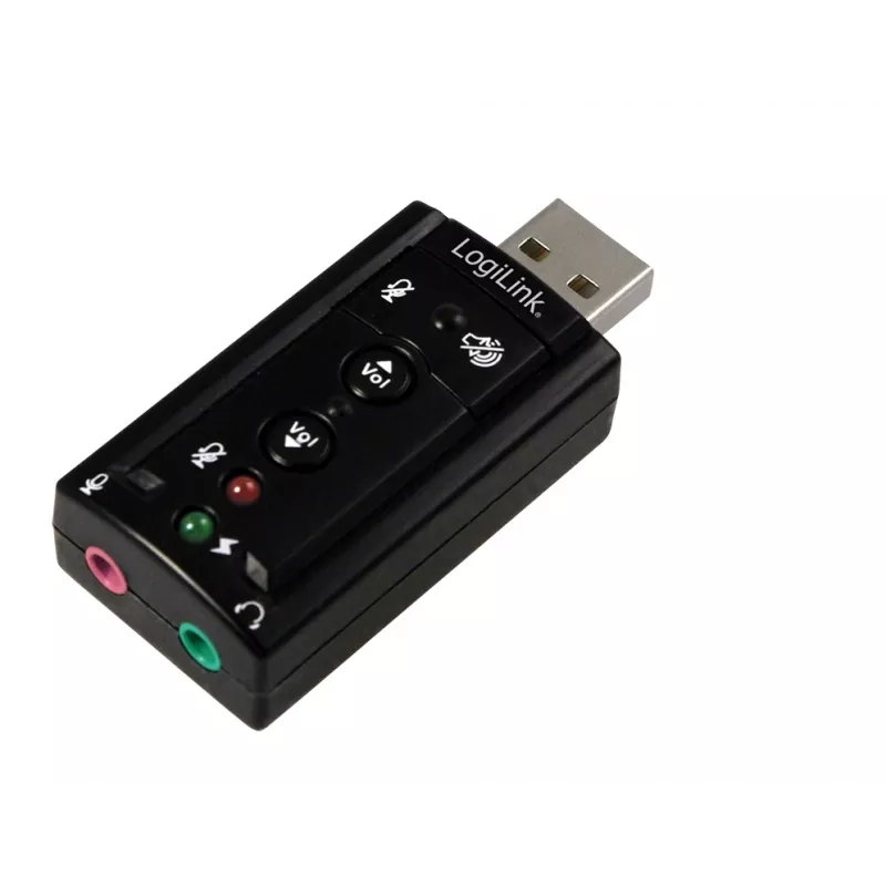 Zewnętrzna karta dźwiękowa USB LOGILINK UA0078, 7.1-kanałowa, interfejs USB, kompaktowa 124×194×34 mm, 80 g