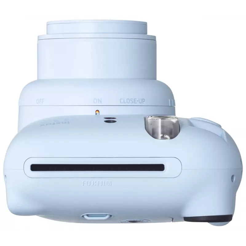Aparat natychmiastowy Fujifilm Instax Mini 12 niebieski — wydruki 86 x 54 mm, ogniskowa 60 mm, migawka elektroniczna