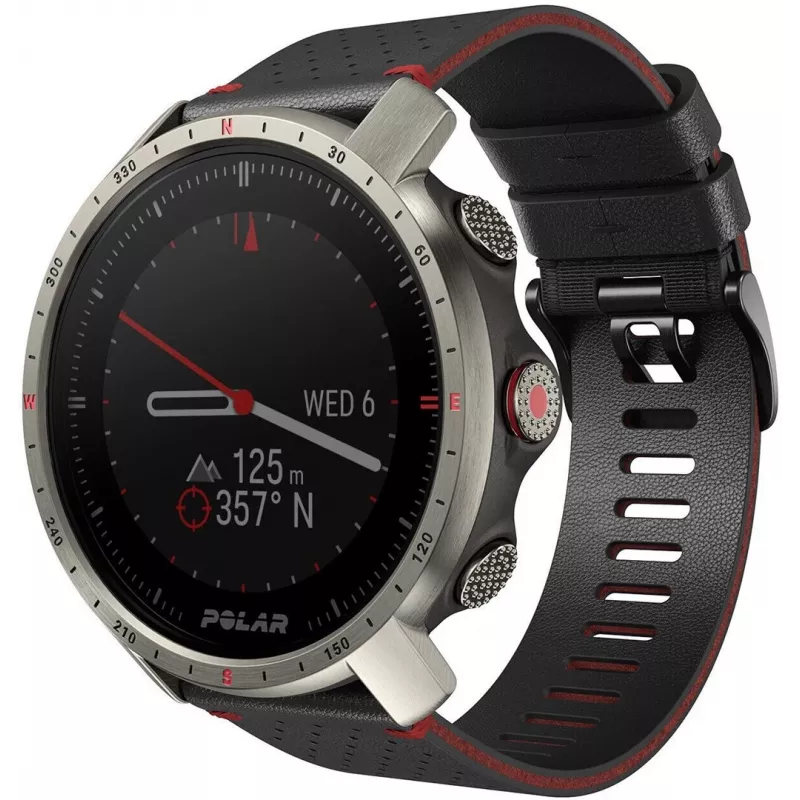 Polar Grit X Pro - Titanium - Zegarek sportowy z paskiem - perforowana skóra - szary - Rozmiar paska: M/L - Wyświetlacz 3cm (1.2) - Bluetooth - 41 g (90085777)