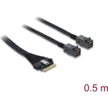 Kabel DELOCK PCIe 4.0 cienki SAS SFF-8654 8i do 2× Mini SAS HD SFF-8643, 0,5 m