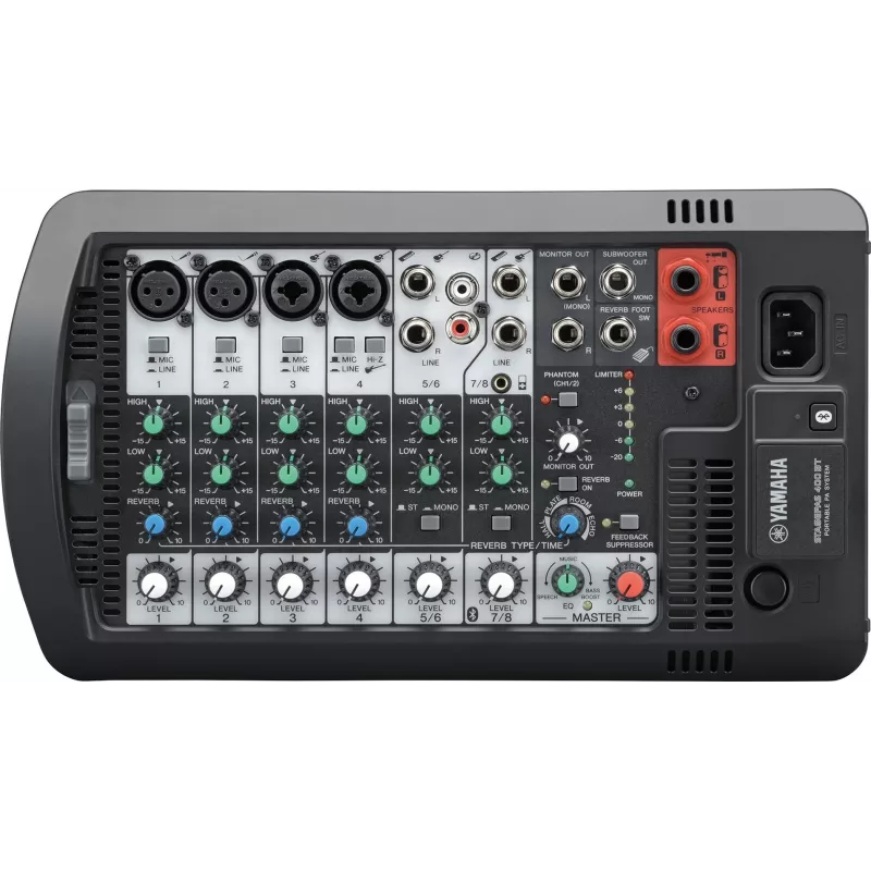 Wolnostojący system PA YAMAHA Stagepas 400BT — 400 W, 2-drożny, 10-kanałowy mikser, Bluetooth 4.1, czarny