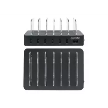 Manhattan Stacja ładowania, 6 portów USB-A, Wyjścia: 6x 2,4A, Smart IC, Wskaźniki LED, Czarna, Trzyletnia gwarancja