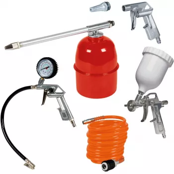 Zestaw sprężonego powietrza Professional, 5-częściowy, pistolet natryskowy srebrny/czerwony