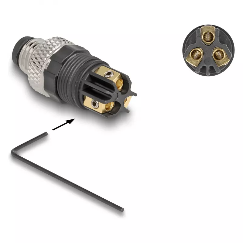 DeLOCK M8 Connector A-coded 3 pin male screw connection Czarny