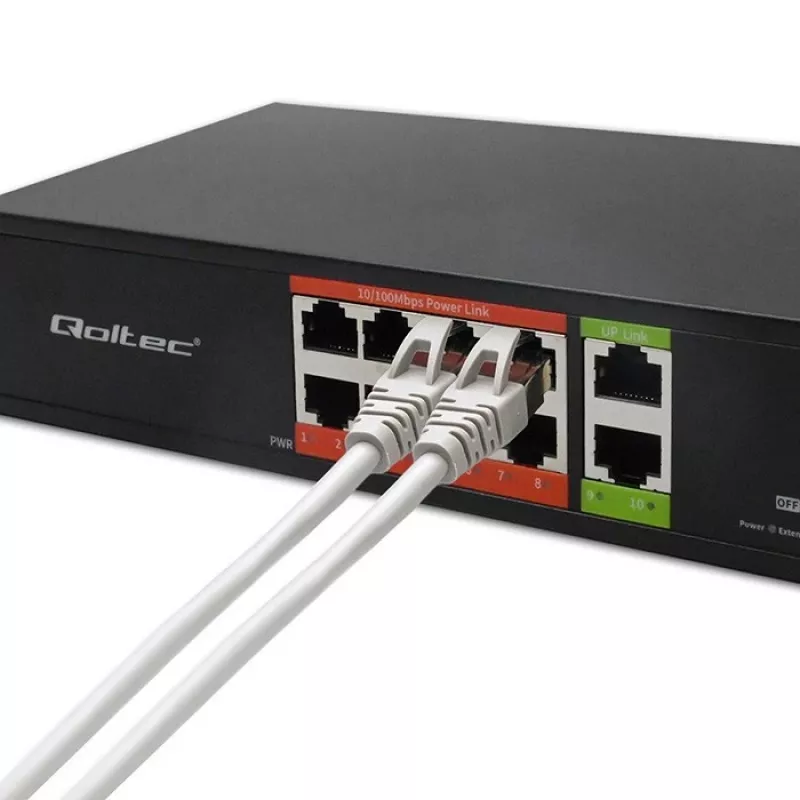 Przełącznik sieciowy QOLTEC FAST Ethernet PoE 8xRJ45 z 2xRJ45 uplink (model 52290)