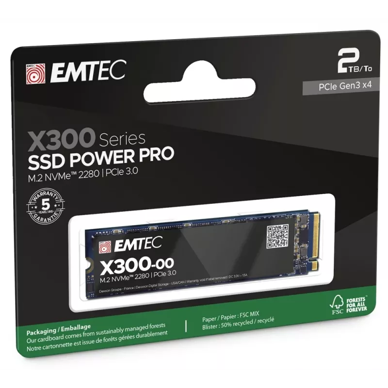Wewnętrzny dysk SSD M.2 2280 NVMe EMTEC X300 Power Pro 2 TB PCIe Gen3 x4 — 2500/2000 MB/s
