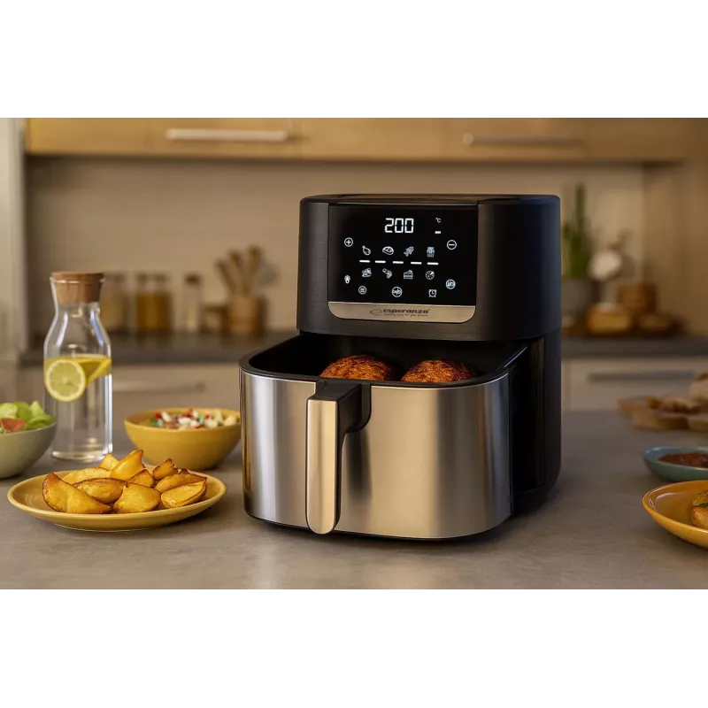 Frytkownica beztłuszczowa ESPERANZA EKA004 — 8 l, 1700 W, 8 programów, sterowanie dotykowe, stal nierdzewna