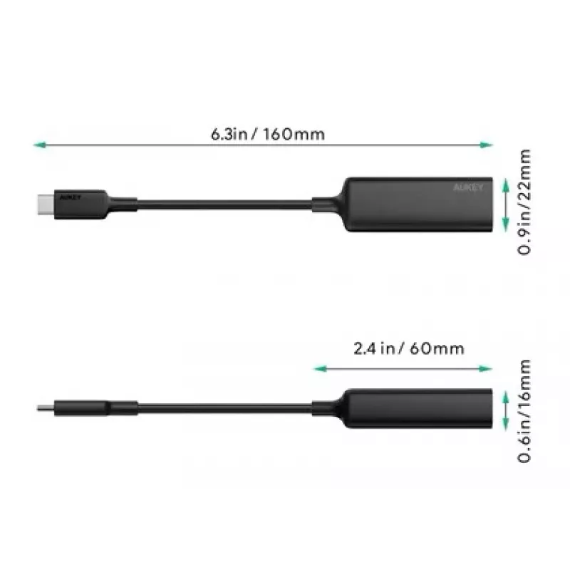 Adapter Ethernet Aukey CB-A30 USB‑C na Gigabit RJ45 10/100/1000 Mb/s, USB 3.0, aluminium, wskaźniki LED