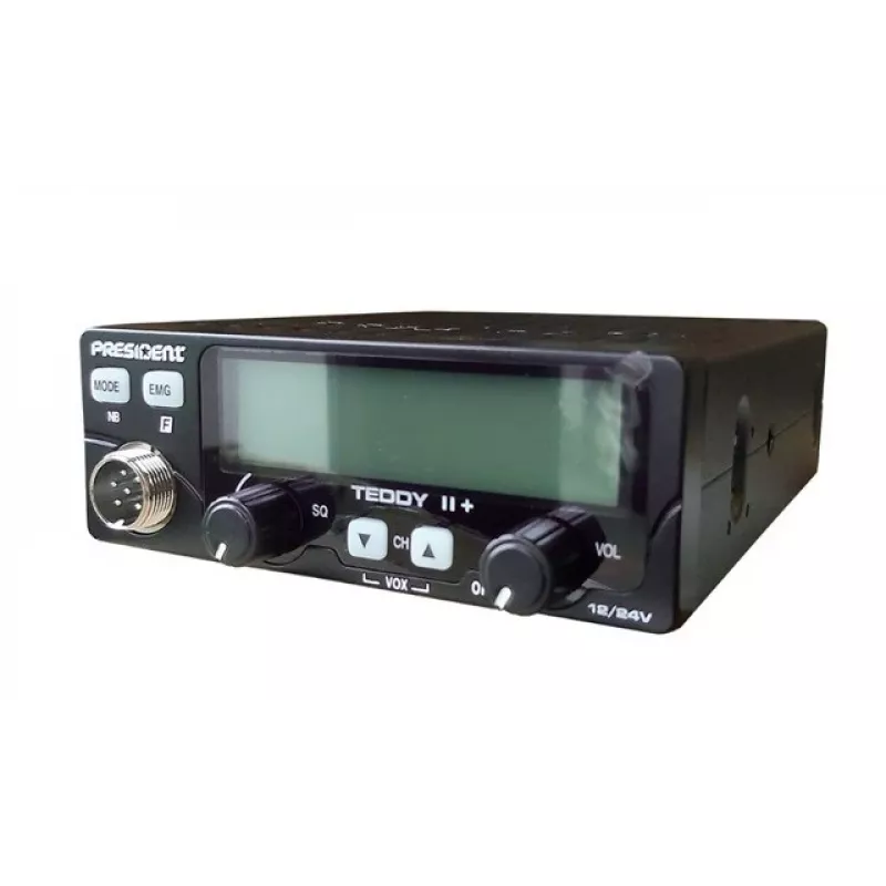 CB radio President Teddy II+ — 40 kanałów, 4W TX, 12/24V, bloker szumów, 125×125×45 mm