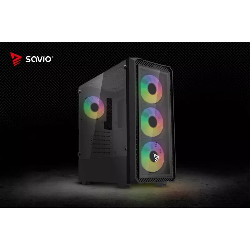 Obudowa PC Cube SAVIO Noctis Glass RGB — Czarny, ATX/Micro-ATX, 210×410×450 mm, 3×120 mm wentylatory z przodu