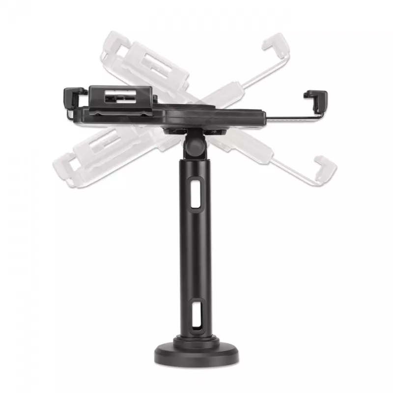 Manhattan iPad i Tablet - Stojak biurkowy, zamykany, do montażu na ścianie, zabezpieczenie przed kradzieżą, tablety 7.9 inch do 10.5 inch, obrót 360°, nachylenie +/-70°, obrót w poziomie 330°, czarny, dożywotnia gwarancja