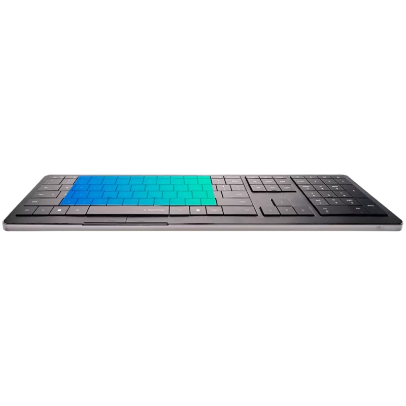 Bezprzewodowa klawiatura CLEVETURA CLVX 1 Touch-On-Keys AI, układ ANSI US Windows, przełączniki nożycowe, aluminiowa obudowa, interaktywne RGB
