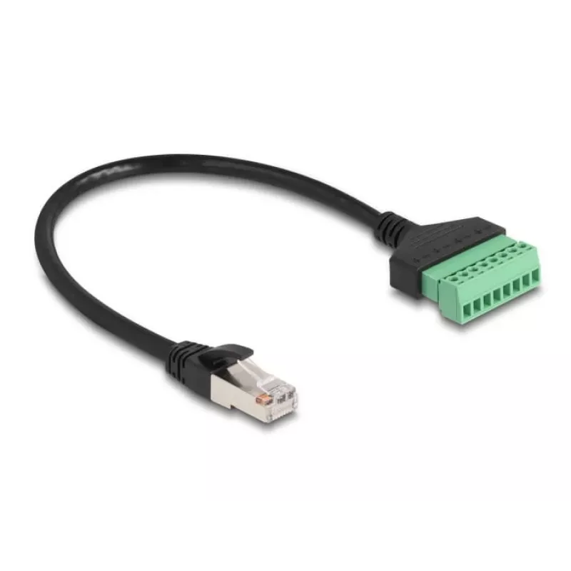 Kabel DeLOCK RJ45 Cat.6 z wtyczką do adaptera z blokiem zacisków 30 cm Czarny Zielony