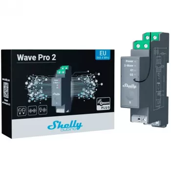 Przekaźnik półprzewodnikowy Shelly Wave Pro 2 2-kanałowy 25 A 110–240 V na szynę DIN, 868,4 MHz