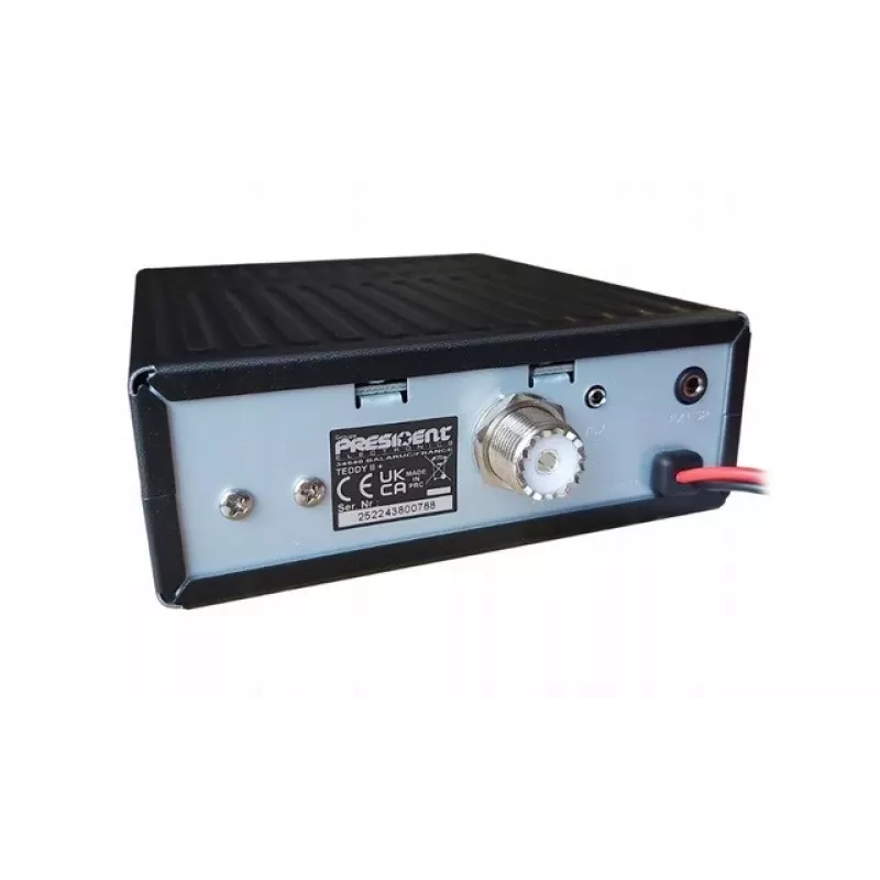 CB radio President Teddy II+ — 40 kanałów, 4W TX, 12/24V, bloker szumów, 125×125×45 mm