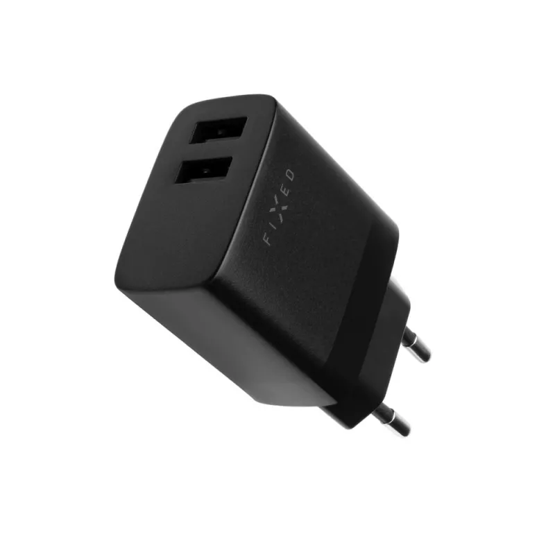 Fixed Podwójna Ładowarka USB Podróżna FIXC17N-2U-BK, 17W, przenośny zasilacz USB, czarny