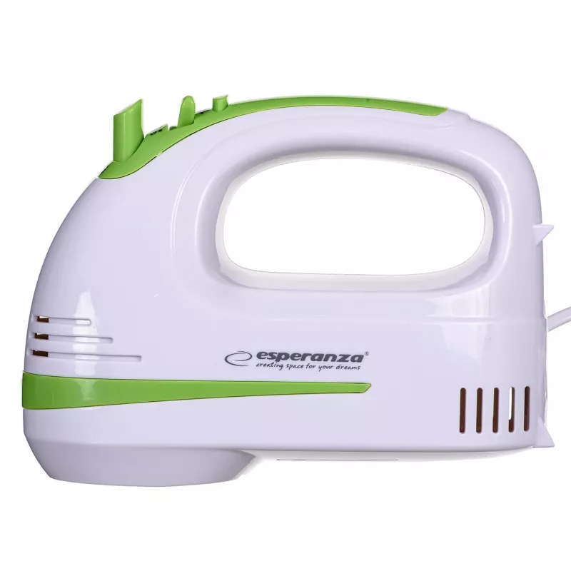 Mikser ręczny ESPERANZA EKM011 — 400 W, 5 prędkości, turbo, haki i trzepaczki do ciasta, 220–240 V, biały/jasnozielony