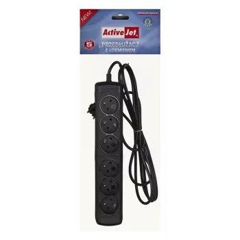 Listwa zasilająca ActiveJet 6GNU - 3M - C, 6 gniazd, Typ E, kabel 3 m, 10 A, czarna