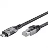 Wentronic goobay - Kabel sieciowy - 24-pin USB-C (M) do RJ-45 (M) - 1,0 m - 6 mm - FTP - CAT 6 - USB 3.1 - kabel pleciony - Czarny, Srebrny (70696)