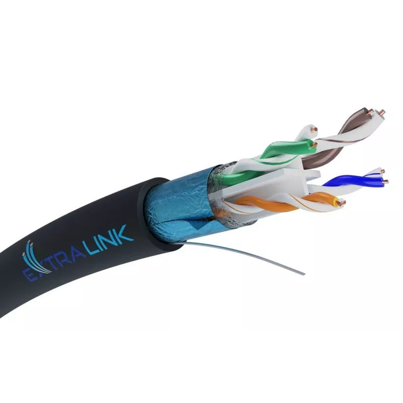 Sieciowy kabel Extralink Skrętka komputerowa CAT6 FTP (F/UTP) V2 Zewnętrzny 305M Czarny