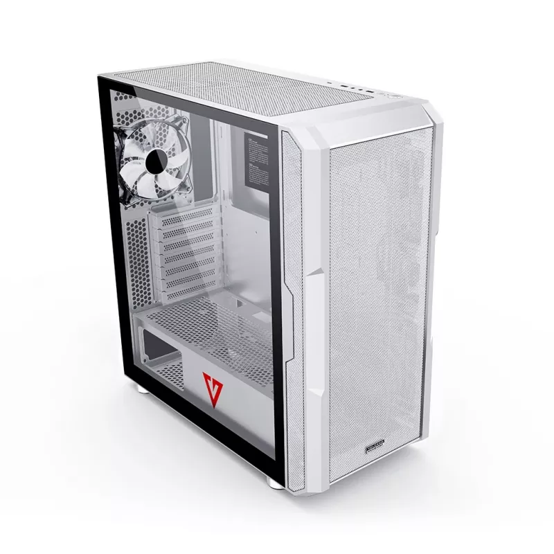 Obudowa PC MODECOM AMIRANI ARGB Midi Tower Biała — ATX/ITX, 35 cm GPU, 16.5 cm cooler CPU, 2x200 mm wentylatory