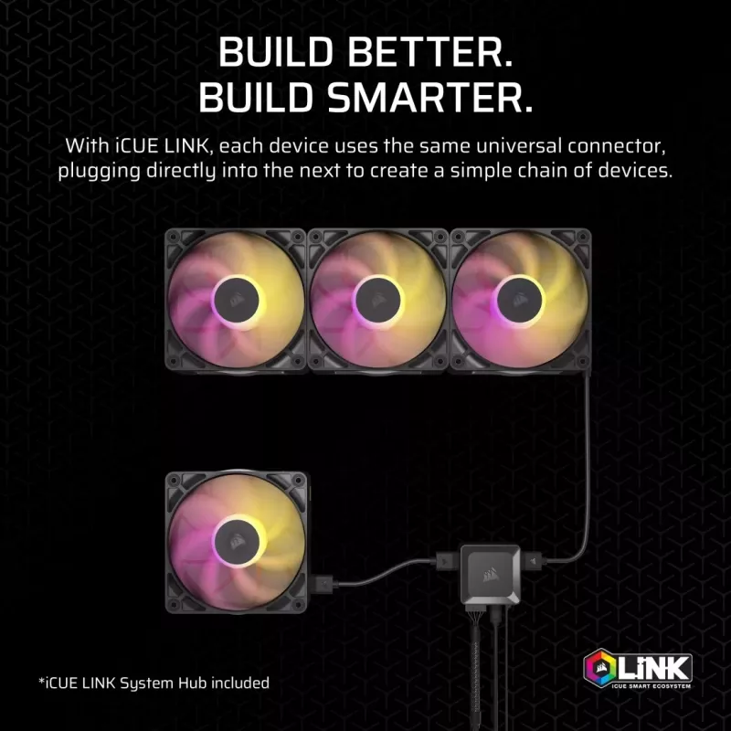 Corsair iCUE LINK RX120 MAX ARGB wentylatory do obudowy 120 mm, zestaw 3 szt., czarny