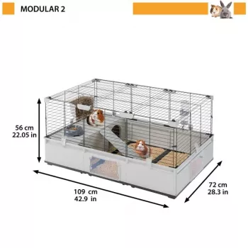 Klatka FERPLAST Modular 2 dla królika i świnki morskiej 109x72x56 cm, metal, szara, odstęp prętów 23 mm