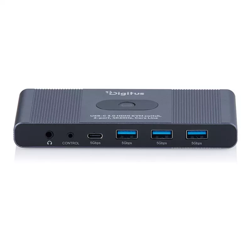 Przełącznik KVM DIGITUS USB-C 3.0 HDMI 2-portowy 4K60Hz, USB-C/USB-A, aluminium, 135×60×30 mm