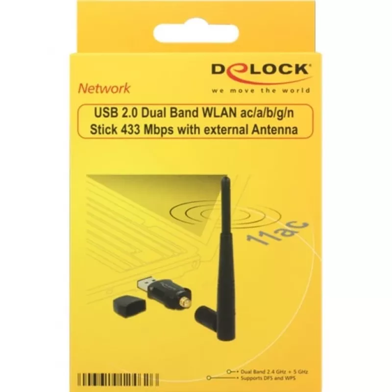 DeLock USB2.0 Dual Band WLAN ac/a/b/g/n Stick - karta sieciowa - USB2.0 - 802.11b, 802.11a, 802.11g, 802.11n, 802.11ac - czarny (12462)
