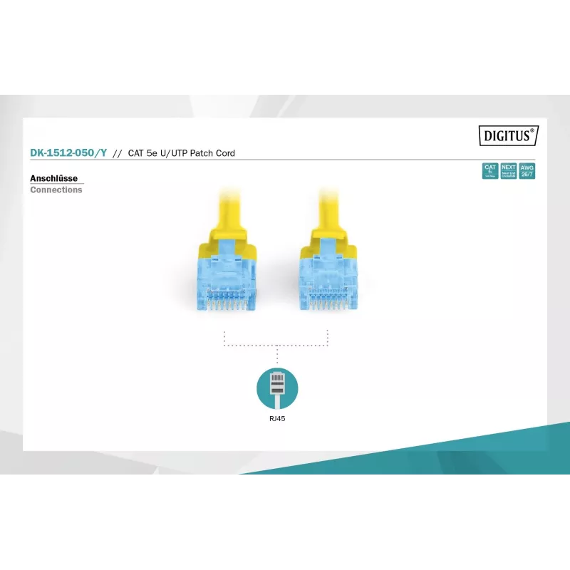 Kabel krosowy Digitus CAT 5e U/UTP DK-1512-050/Y 5m Żółty