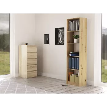 Biurkowy regał górny e shop R50 ARTISAN — wykończenie dąb, 5 półek, rama z płyty wiórowej