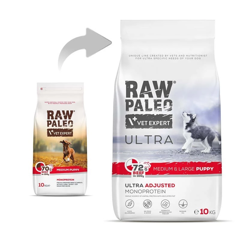 RAW PALEO Ultra Medium&Large Puppy Beef - sucha karma dla szczeniąt - 10 kg